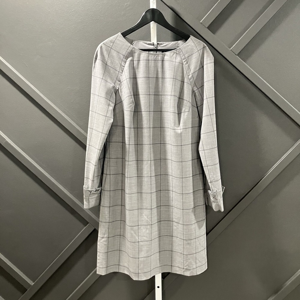Banana Republic Shift Dress Size 8 Tall NWT Gray Windowpane Plaid Long Sleeve